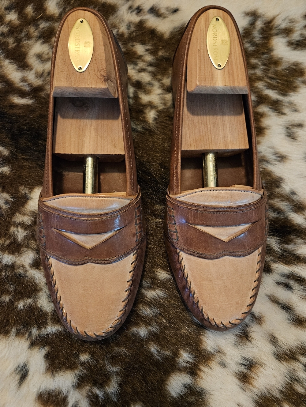 Cole Haan Two-Tone Tan and Dark Brown Leather Penny Loafers